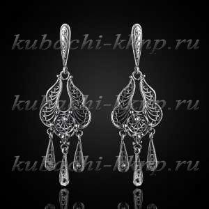 Длинные ажурные висячие серьги - Ag-вс-62 Длинные ажурные висячие серьги - Ag-вс-62