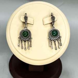 Висячие серебряные серьги с натуральным хризопразом Гладиолус - Ag-вс-87 Висячие серебряные серьги с натуральным хризопразом Гладиолус - Ag-вс-87