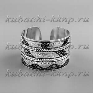 Серебряный браслет Кубачи с  широким рисунком - БР111