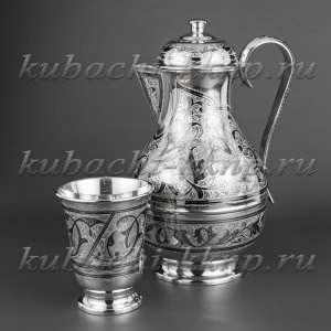 Серебряный кувшин со стаканом - кв060