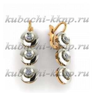 Серьги золотые из трех гразиков - 00053-4e