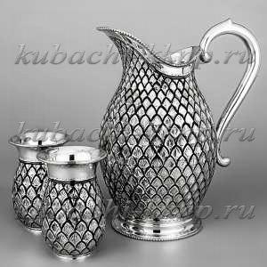 Набор для воды из серебра 875 пробы с чешуйчатым рисунком - ндв001