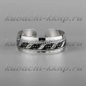 Кубачинский браслет из серебра с черными полосами - бр195 Кубачинский браслет из серебра с черными полосами - бр195