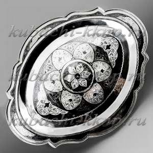 Серебряный поднос Кубачи с арочным орнаментом - пдн0005