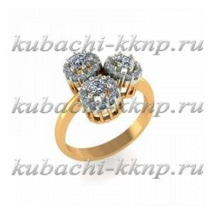 Золотое кольцо с тремя кругами фианитов - 00104r