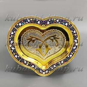 Серебряный поднос с позолотой - ПДН042