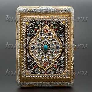 Портсигар из серебра с цветной эмалью - пдс005