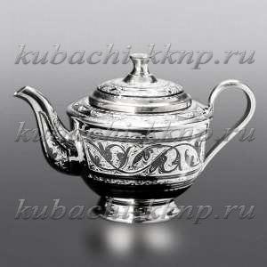 Серебряный заварочный чайник с орнаментом Кубачи - чн0002