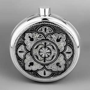 Фляжка кубачинская из серебра с гравировкой и чернением  - фл00012