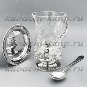 Серебряный подстаканник с блюдцем и ложкой 