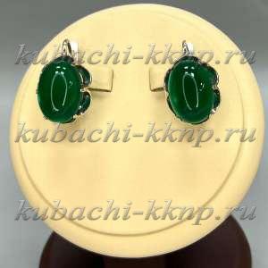 Серебряные серьги с натуральным хризопразом Жрица - с2