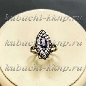 Серебряное кольцо с фианитами в офис Лодочка - Ag-к127
