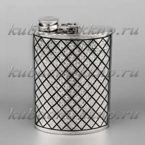 Серебряная фляга  с откидной крышкой - фл056