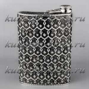 Серебряная фляга «Эксклюзив»  с откидной крышкой - фл061
