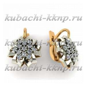 Золотые серьги с множеством фианитов - 00117r