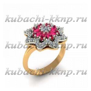 Золотое кольцо С фианитами под корунд - 00096r Золотое кольцо С фианитами под корунд - 00096r
