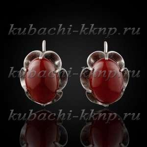 Серебряные серьги с сердоликом в оправе 