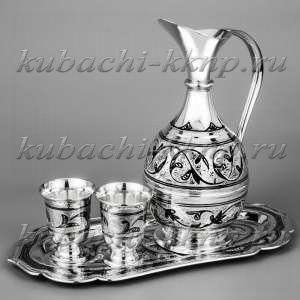 Серебряный водочный набор с подносом и двумя румками - вс09