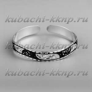Узкий серебряный браслет Кубачи с волнообразным рисунком - БР186