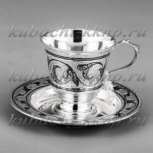 Серебряная чашка с блюдцем для кофе - чп019