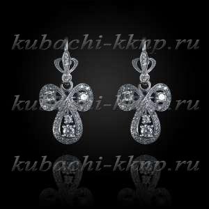 Висячие серьги кубачи с фианитами 