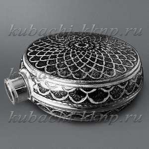 Большая круглая серебряная фляга ручной работы. - ФЛ131