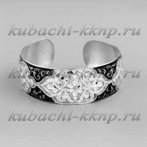 Серебряный браслет Кубачи с гравировкой и черненым узором - БР27 Серебряный браслет Кубачи с гравировкой и черненым узором - БР27
