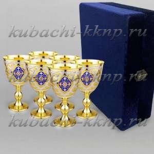 Набор из шести серебряных бокалов с позолотой - ф098-6