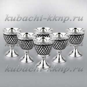 Набор  из шести серебряных рюмок- чарок на ножке - р00047-6