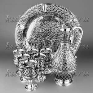 Серебряный набор для воды с шестью бокалами - ндв020