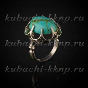 Серебряное кольцо с искусственной бирюзой в оправе 