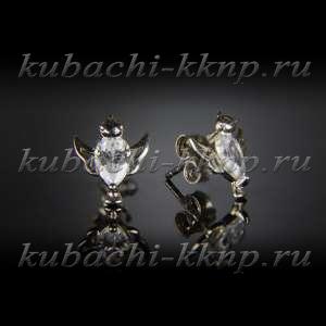 Серебряные пусеты с фианитом Птичка - с283