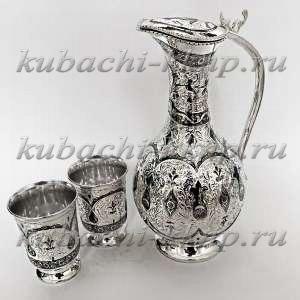 Серебряный набор с гравировкой для воды с двумя стаканами, 0,8 л и 0,17 л - ндв050