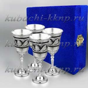 Набор из четырех серебряных рюмок с капельками чернения - р0004-4