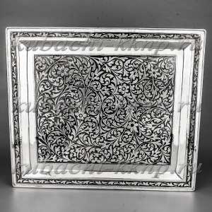 Серебряный поднос  с Кубачинским узором - пдн051