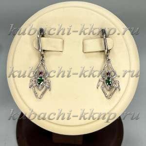 Висячие оригинальные серьги из серебра 925 пробы и цветных фианитов Паук - вс156 Висячие оригинальные серьги из серебра 925 пробы и цветных фианитов Паук - вс156