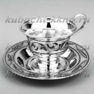 Серебряная чашка с блюдцем для варенного кофе - ЧП026