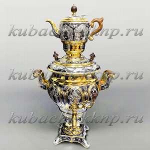 Самовар и чайник (набор) серебряные с позолотой - см025 Самовар и чайник (набор) серебряные с позолотой - см025