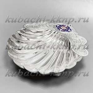 Серебряная икорница с эмалью - ик030