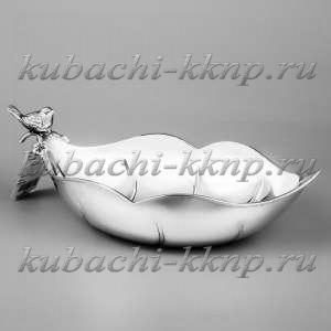 Серебряная конфетница с птичкой большая - кф120