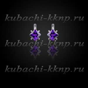 Серьги кубачи с фианитом под аметист - с809