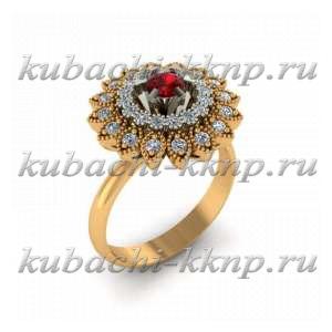 Яркое золотое кольцо с фианитами под гранат - 00107r