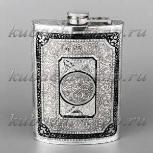 Серебряная фляга с откидной крышкой «Руно» - фл063