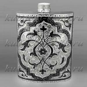 Серебряная фляга с оригинальной  крышкой - ФЛ123