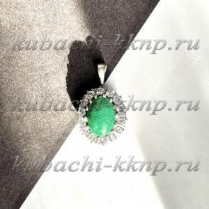 Серебряная подвеска с натуральным хризопразом и фианитами под бриллианты женская - Ag-подв5