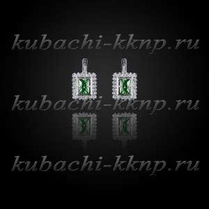 Серебряные серьги кубачи с фианитами под изумруд - с807