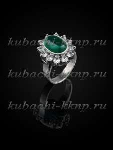 Кольцо кубачи с искусственным хризопразом и фианитами 