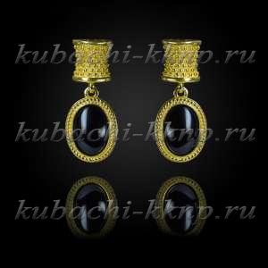 Висячие серьги кубачи с искусственным агатом позолота - вс236 Висячие серьги кубачи с искусственным агатом позолота - вс236