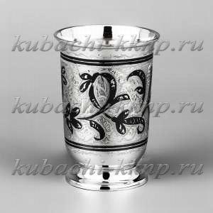 Стакан серебряный с красивым черненым орнаментом, 145 мл - ст052