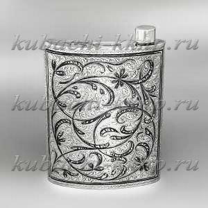 Серебряная фляга с кубачинским узором и чернением - ФЛ119